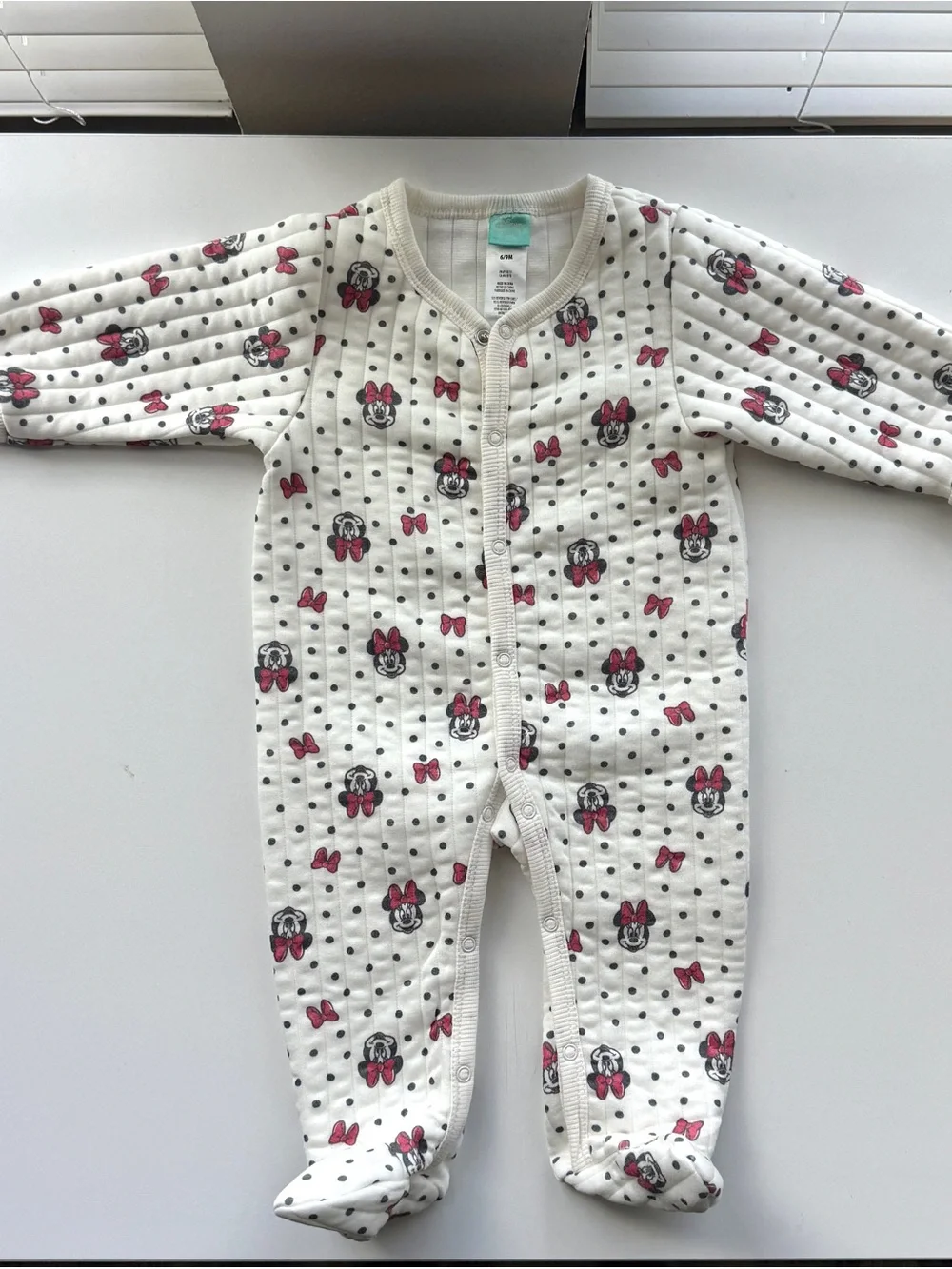 Disney White Footed One-Piece with Pink Minnie Bow Print